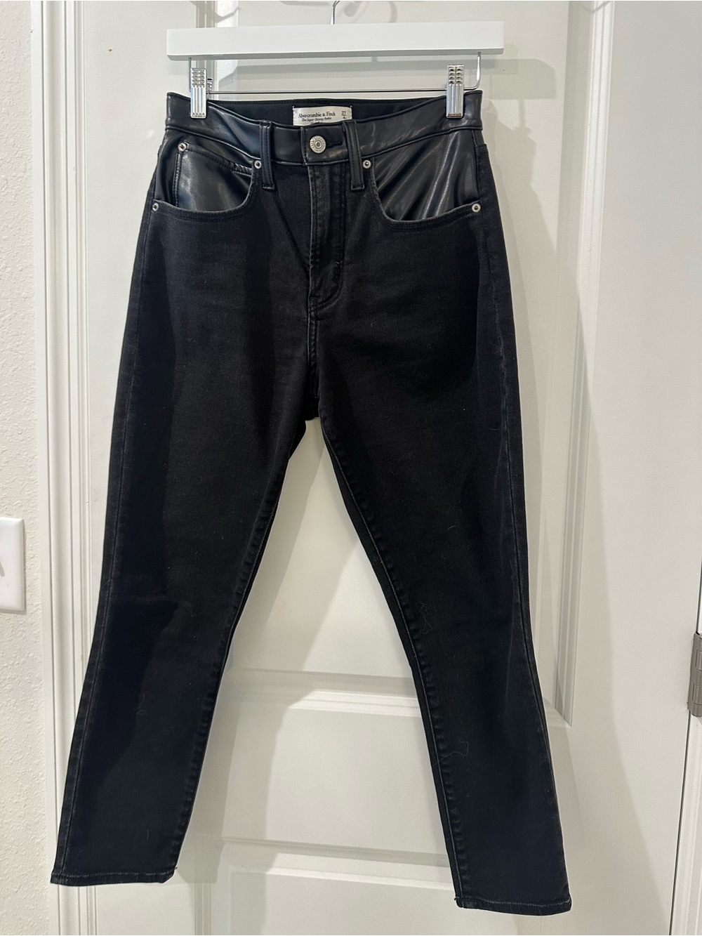 Abercrombie & Fitch Black High-Rise Jeans with Faux Leather Trim